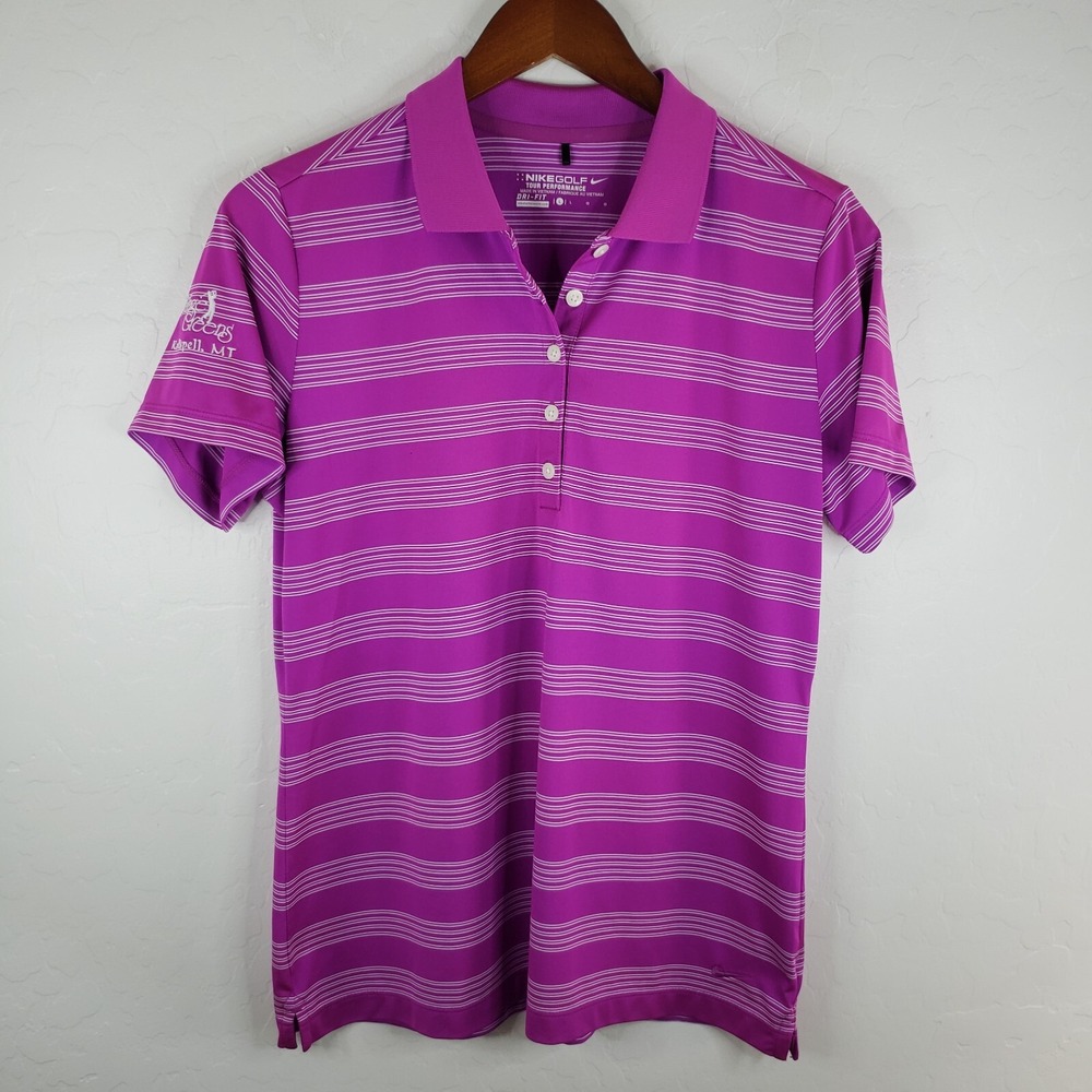 Nike Polo Women's Size Large Golf Shirt Tour Performance‎ Dri-Fit Striped Top
